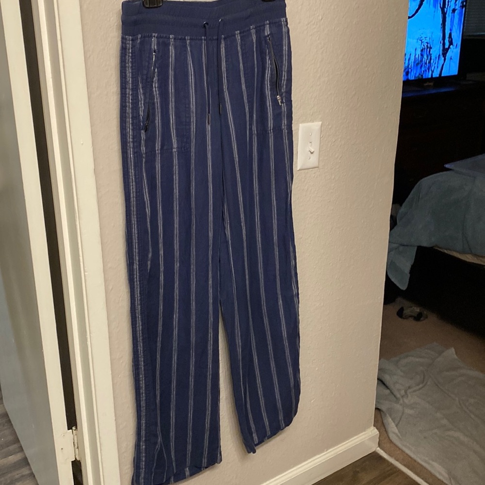 Athleta navy and cream striped wide leg linen pant - size 4T